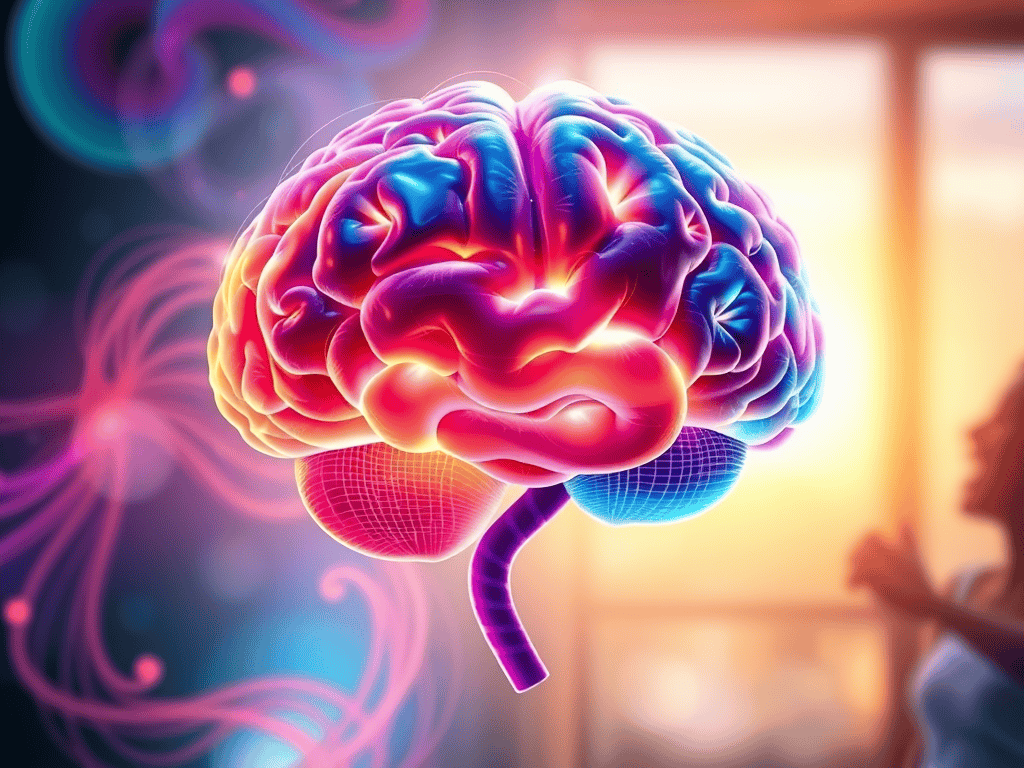 Brain illustration highlighting neural pathways for conflict resolution.