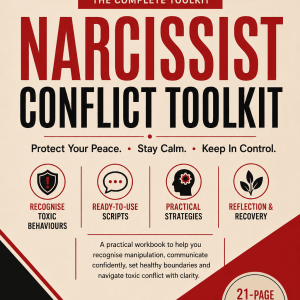 Narcissist Conflict Toolkit cover with practical strategies and workbook details.