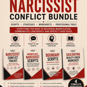 The Conflict Expert Narcissist Conflict Bundle promotional poster with scripts and strategies.